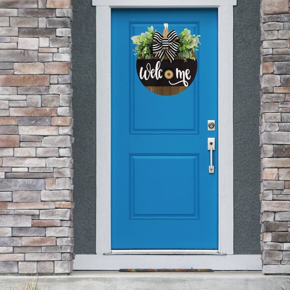 12 Interchangeable Wood Front Door Welcome Sign Wreath with Seasonal Designs 12" - Picture 8 of 10